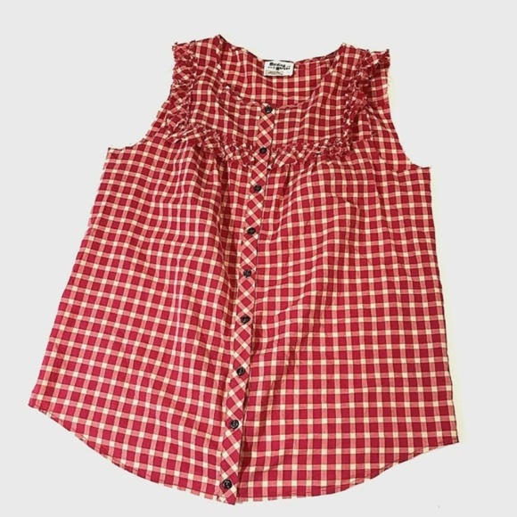 Anthropologie Tops - Anthropologie Ruffle Plaid Blouse Size 12 Red